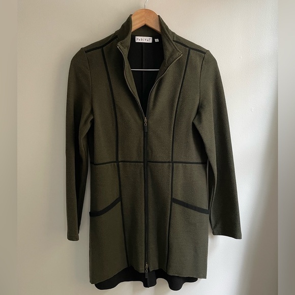 Habitat Shaped Felt Car Coat Zip Up Longline Jacket in Forest Green, 62324, XS - Picture 4 of 9